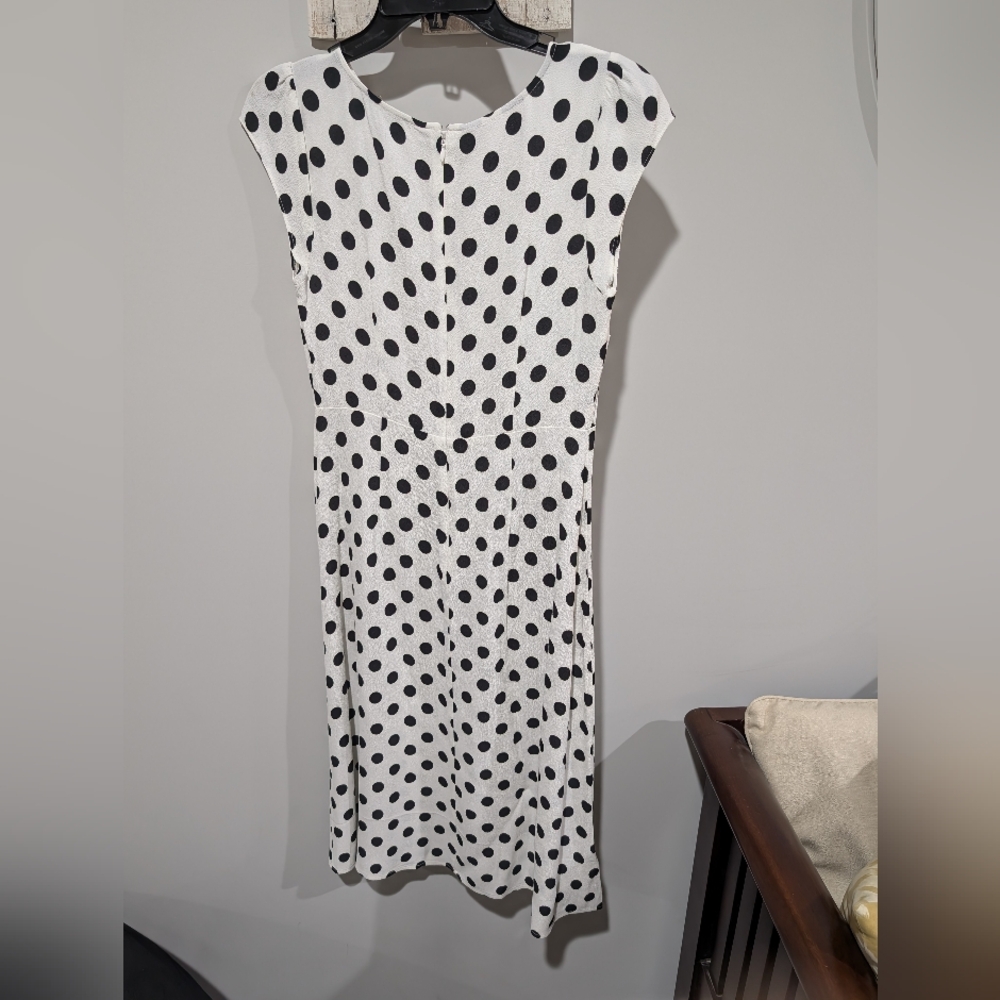 NWT LOFT White Midi Dress with Black Polka Dots Size 0